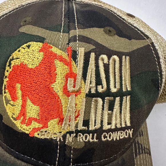 Jason Aldean Logo Rock n' Roll Cowboy Graphic Brown Baseball Cap Hat One Size - Picture 7 of 8